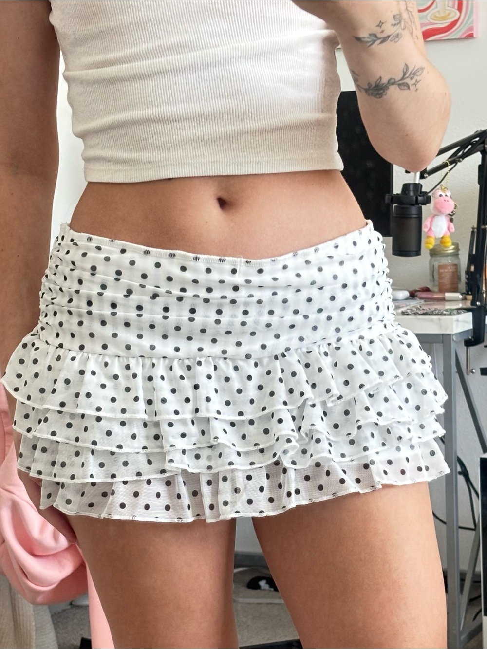 Polka Dot Low Rise Ruffle Mini Skirt Size M